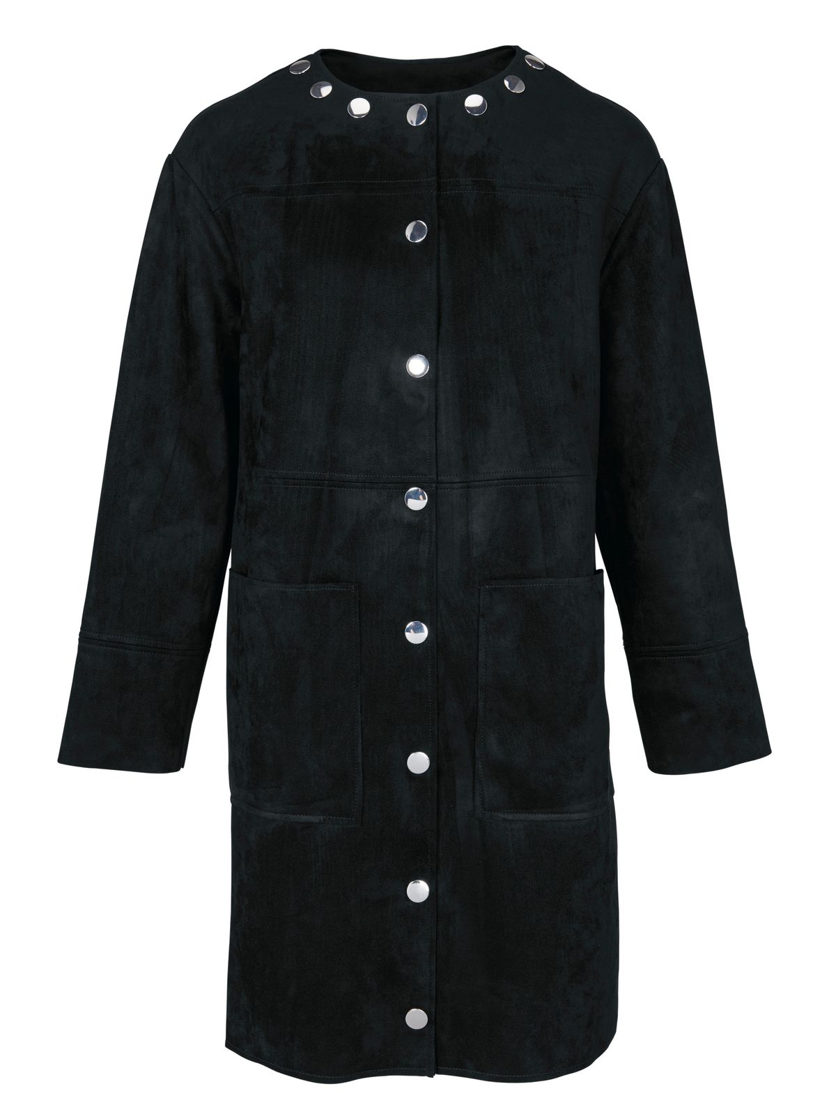 rick cardona Jacke Lederimitat Mantel ungefütterter Damen Mantel mit Druckknöpfen Schwarz rick cardona Jacke Lederimitat Mantel ungefütterter Damen Mantel mit Druckknöpfen Schwarz